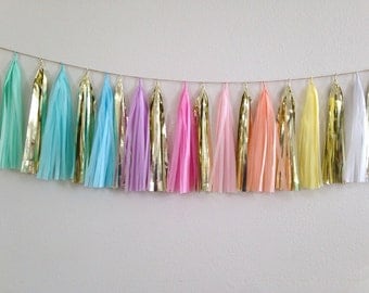 PASTEL DREAM Tassel garland metallic silver,white,pink,mint and giant balloon tassel rainbow