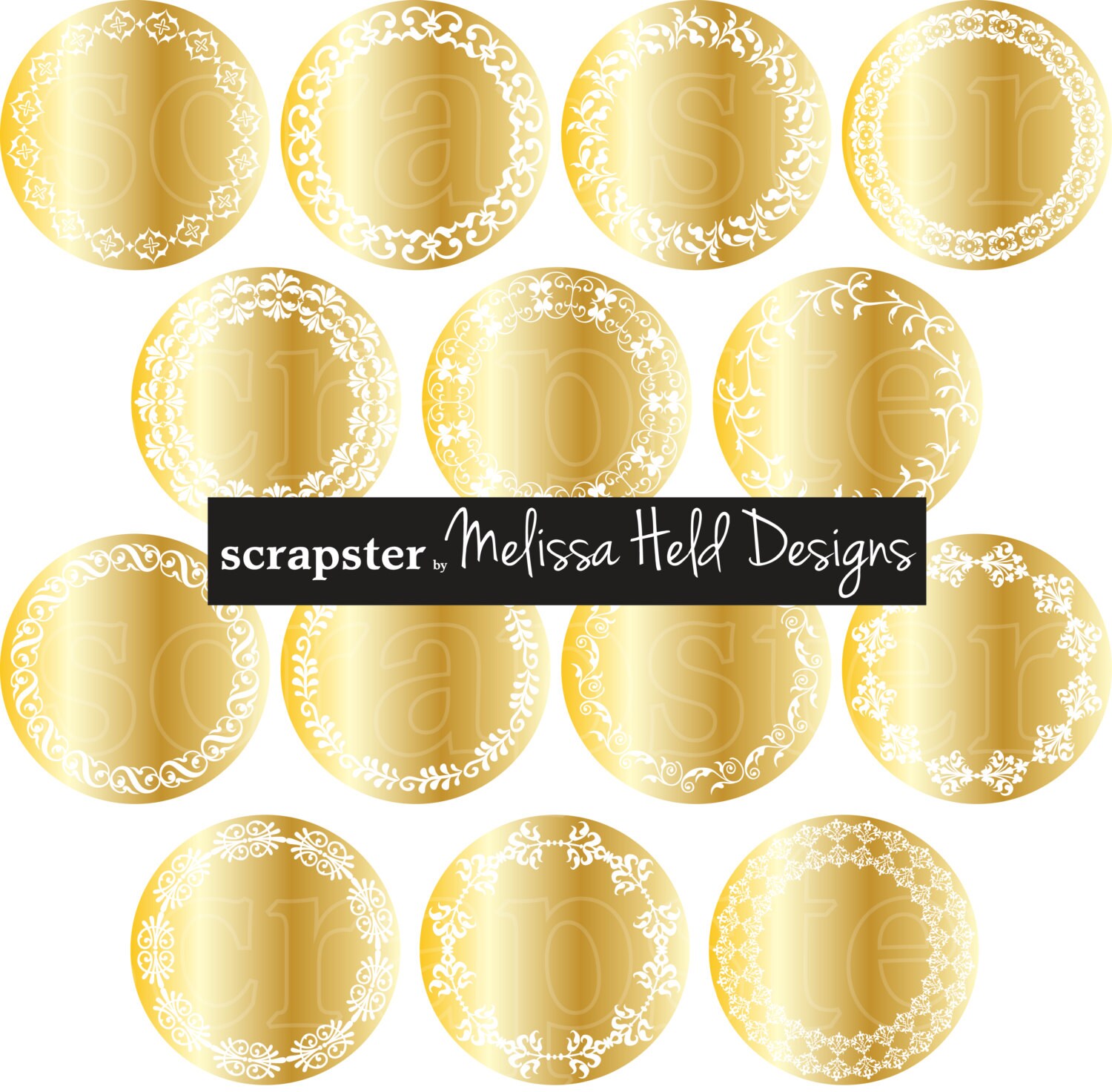 Gold Ornate Circular Labels from ScrapsterbyMHdesigns on Etsy Studio