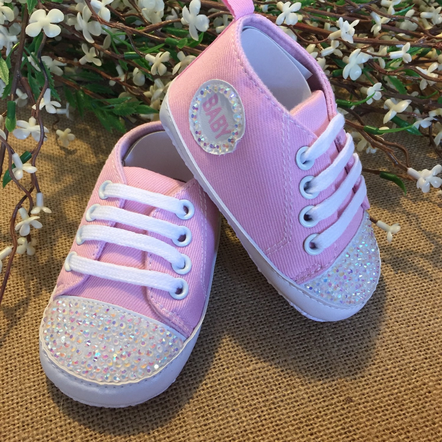 Perfectly pink baby shoes covered in bling. Baby size 5 4.5