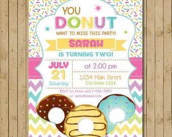 Donut Birthday Invitation, Donut Party Birthday Invitation, Donut Invitation, Donuts Invitation, Doughnut Invitation, printable