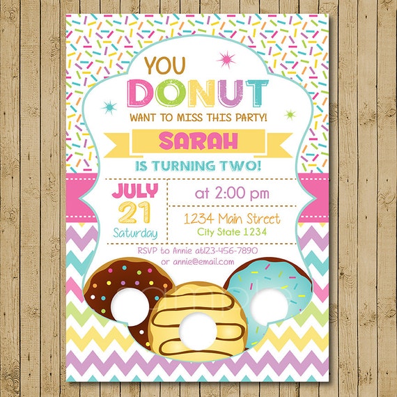 Donut Birthday Invitation Donut Party Birthday Invitation