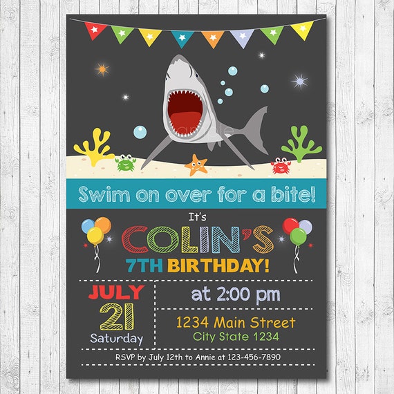 Shark Birthday Invitation Shark Invite Swimming invitation