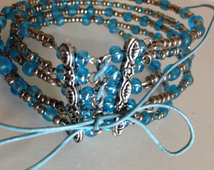 clearance! blue and silver beaded corset bracelet