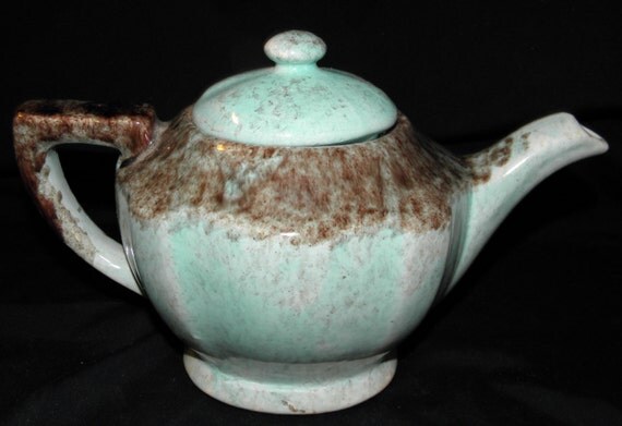 Mid Century Gonder Pottery Coffee/ Tea Pot Brown Drip over