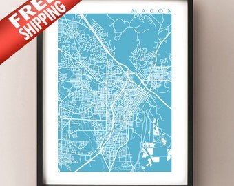 Macon Map Print - Georgia Poster - Macon GA Home Decor - Choose your size and color