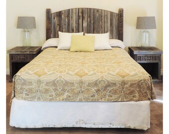 Farmhouse Style Arched Twin Bed Barn Wood Headboard w/ Narrow Rustic Reclaimed Wood Slats