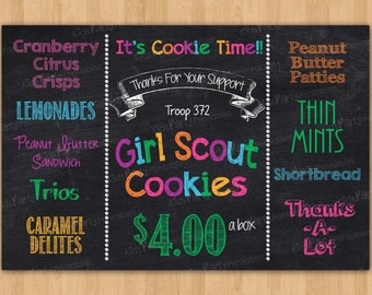 Girl Scout Cookies Sign, Girl Scout PRINTABLE, 2016 Girl Scout Cookie Booth Sign, Girl Scout Cookie Printable Chalkboard Poster Banner Sales