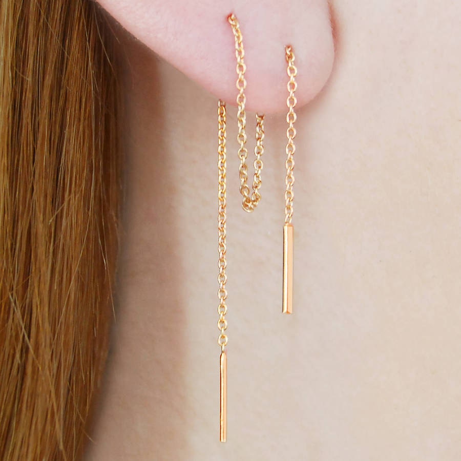 Rose Gold Chain Threader Earrings Rose Gold Earrings Dangle