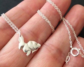 Origami Bunny, Sterling Silver Rabbit Bunny Necklace Pendant, bunny necklace, rabbit necklace, silver necklace, simple necklace