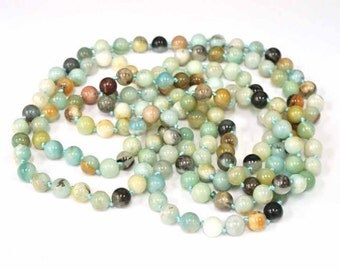 Long Necklace, Natural Stone, 8mm Hand Knotted Amazonite, 8mm Round Beads. 60". Polished Beads. Necklace, Natural Stones, Wholesale