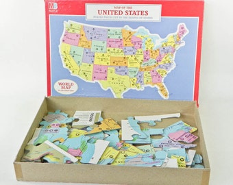 Map Of The World Joseph K. Straus No. 344 Incomplete USA Map Puzzle - World Map - Vintage Milton Bradley Puzzle Pieces - United States - Missing Pieces - Craft Supply