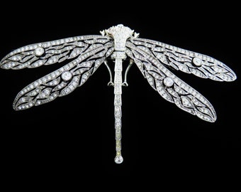 Magnificent Huge Crystal And Rhinestone Dragonfly Brooch Pin