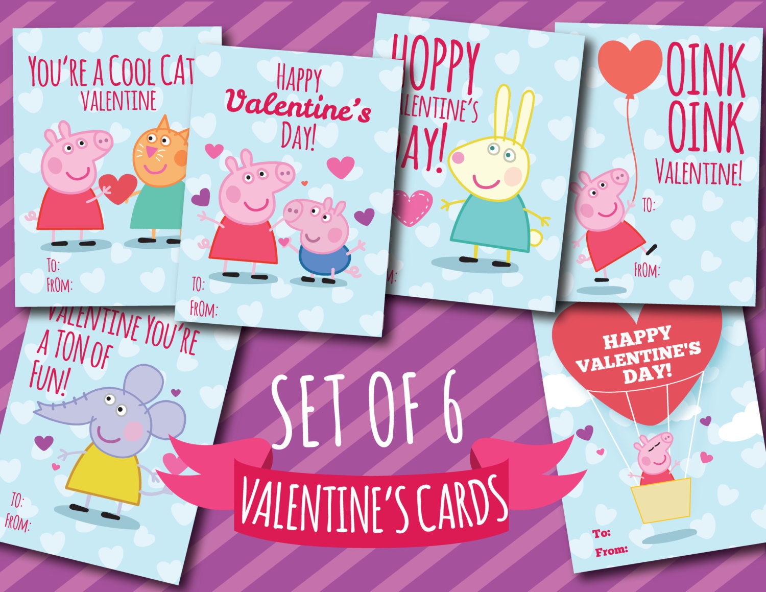 Peppa Pig Valentine s Cards Set Of 6 Printable