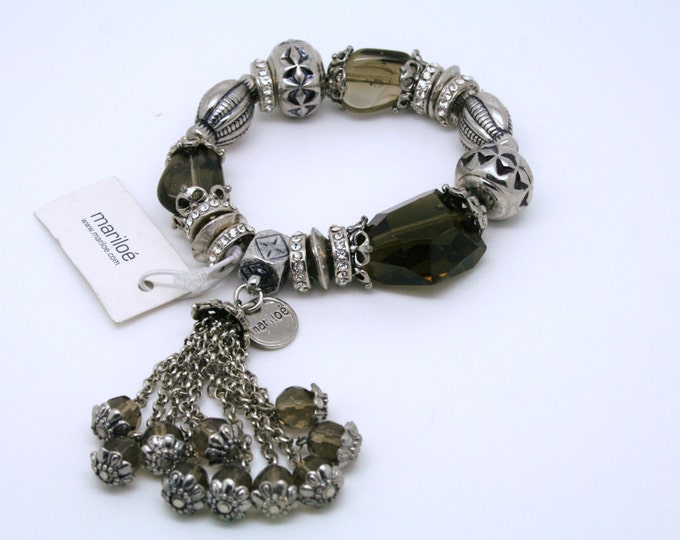Designer Mariloé Silver Tassel Bracelet Rhinestones