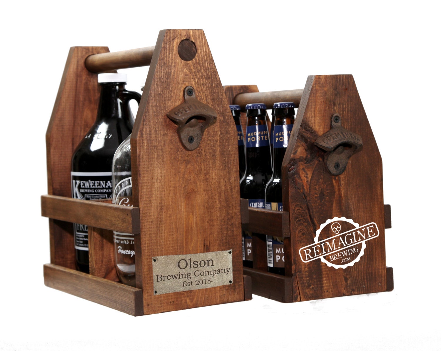 Personalized Growler Wooden Beer Carrier Ready by ReImagineBrewing