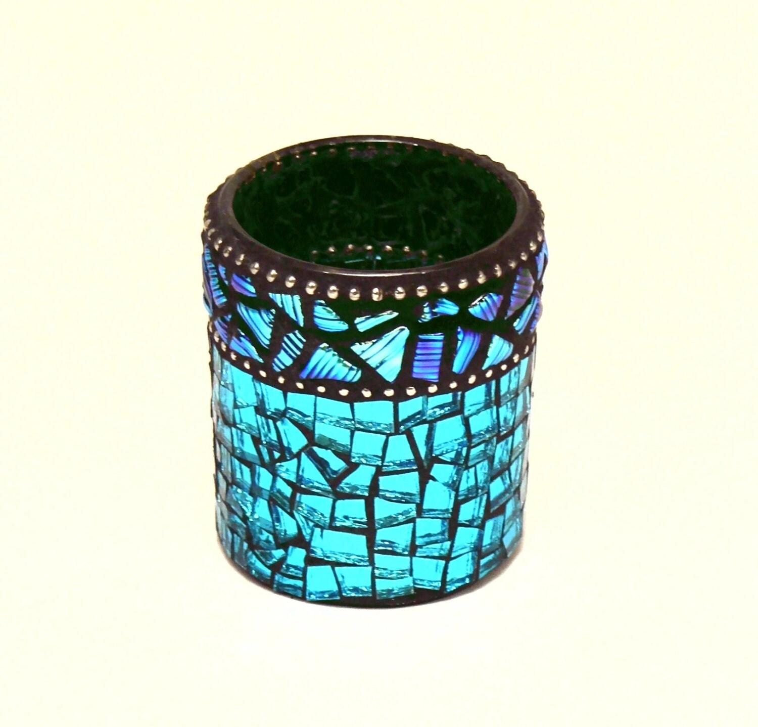 Glass Mosaic Candle Votive Turquoise / Blue / Mirror / Etsy