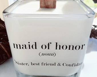 NEW Maid of Honor Soy Candle ~ Bridesmaid Gifts~ Maid of Honor Gifts~Bridesmaid Gifts~ Personalized Wedding Favor~Bridal Party~Fall Weddings