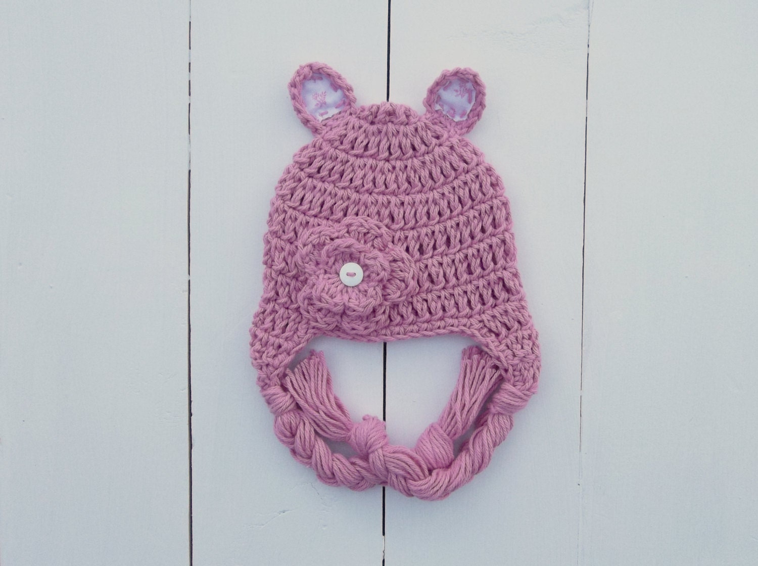 Crochet Pink Cat Hat with Flower for Baby by RedMaverickMarket