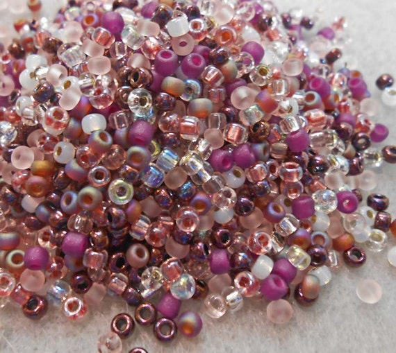 8/0 Miyuki and Toho Seed Bead Mix 25 grams Rose/Raspberry/