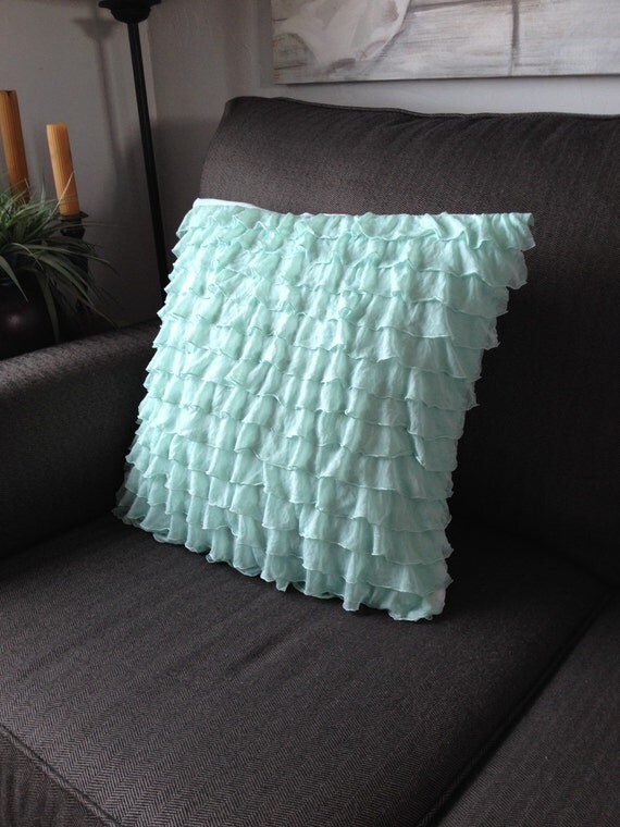 Mint Ruffle Pillow Cover