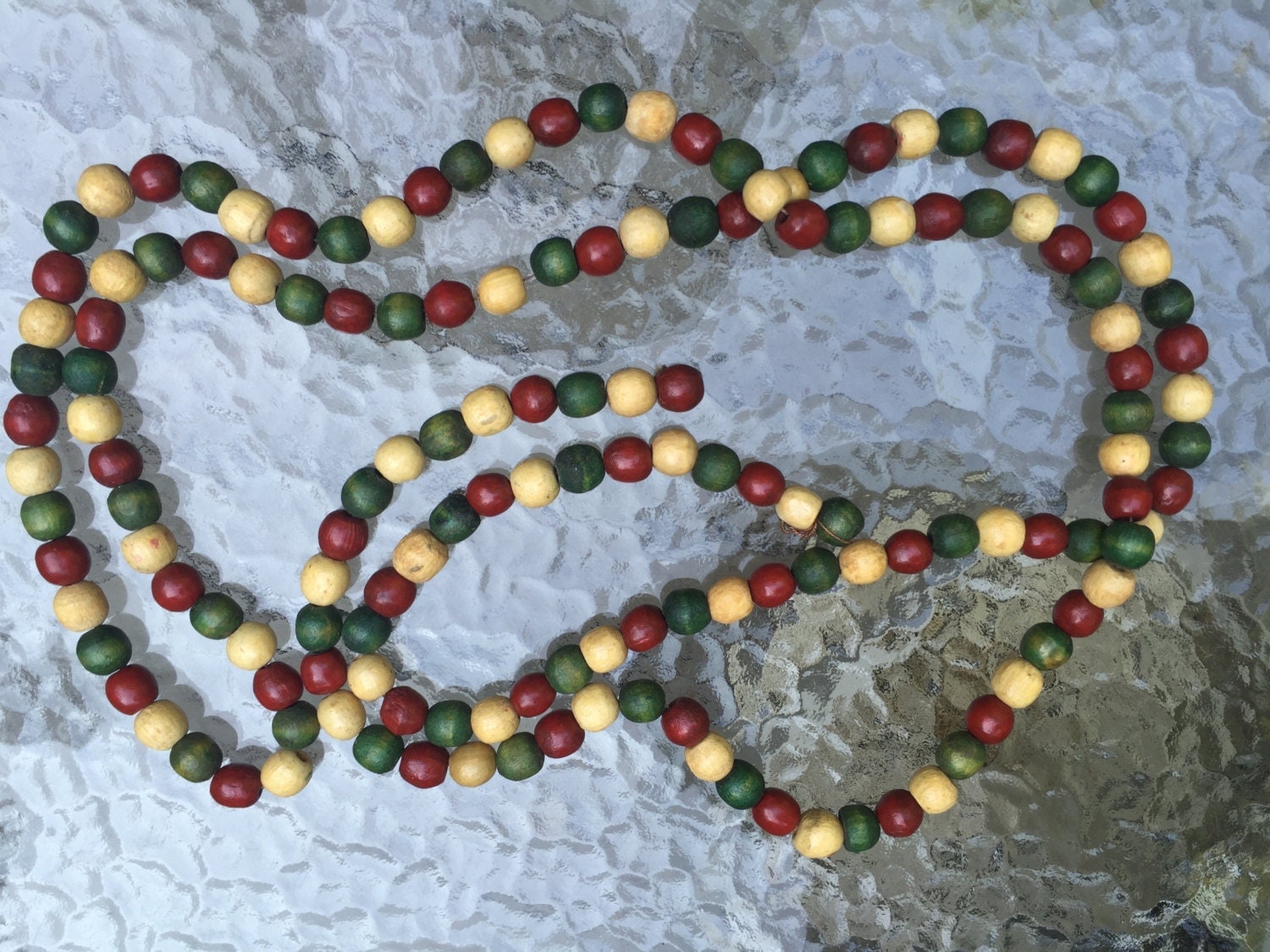 Garland Wooden Beads Holiday Tree Red Green by 