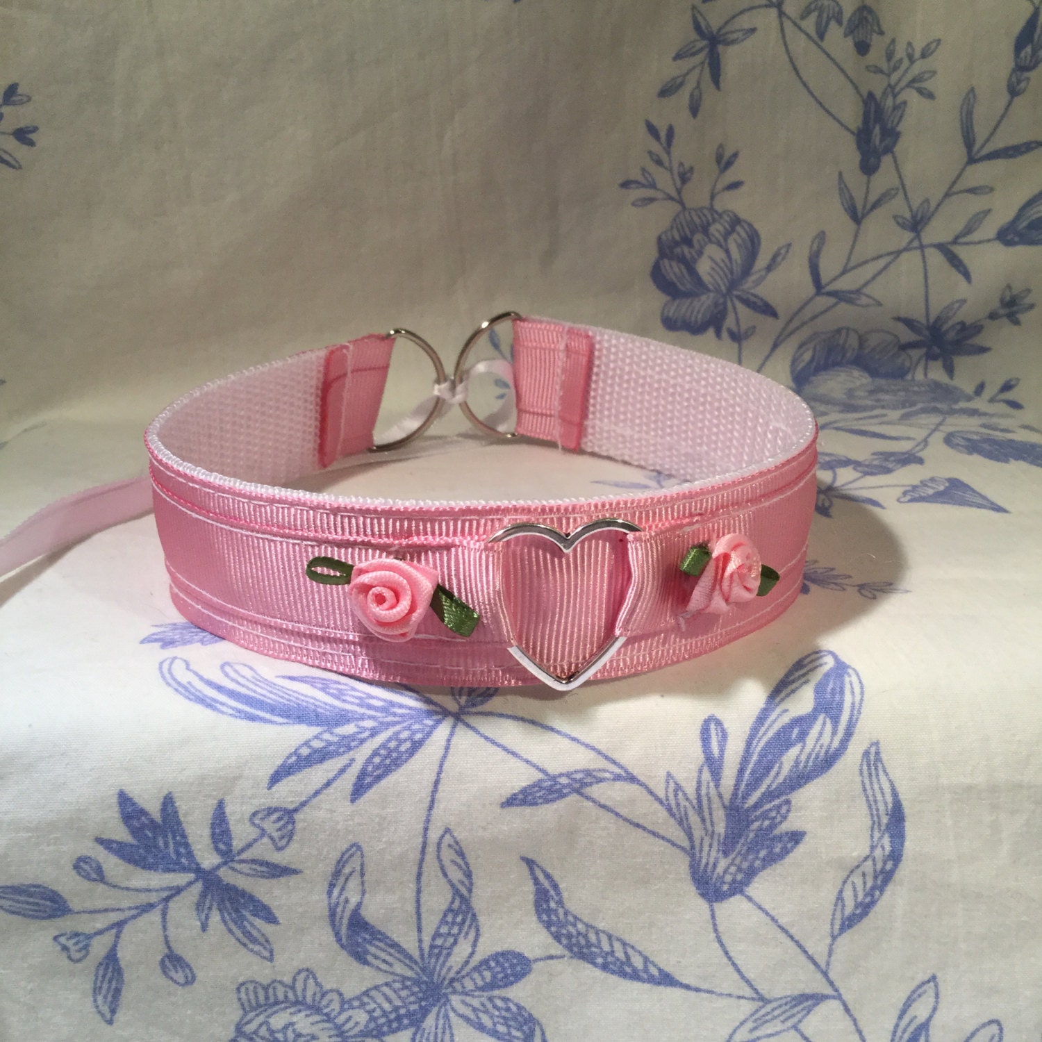 MEDIUM 13 Inch FLAWED Pink Heart Collar With by WaywardKitten