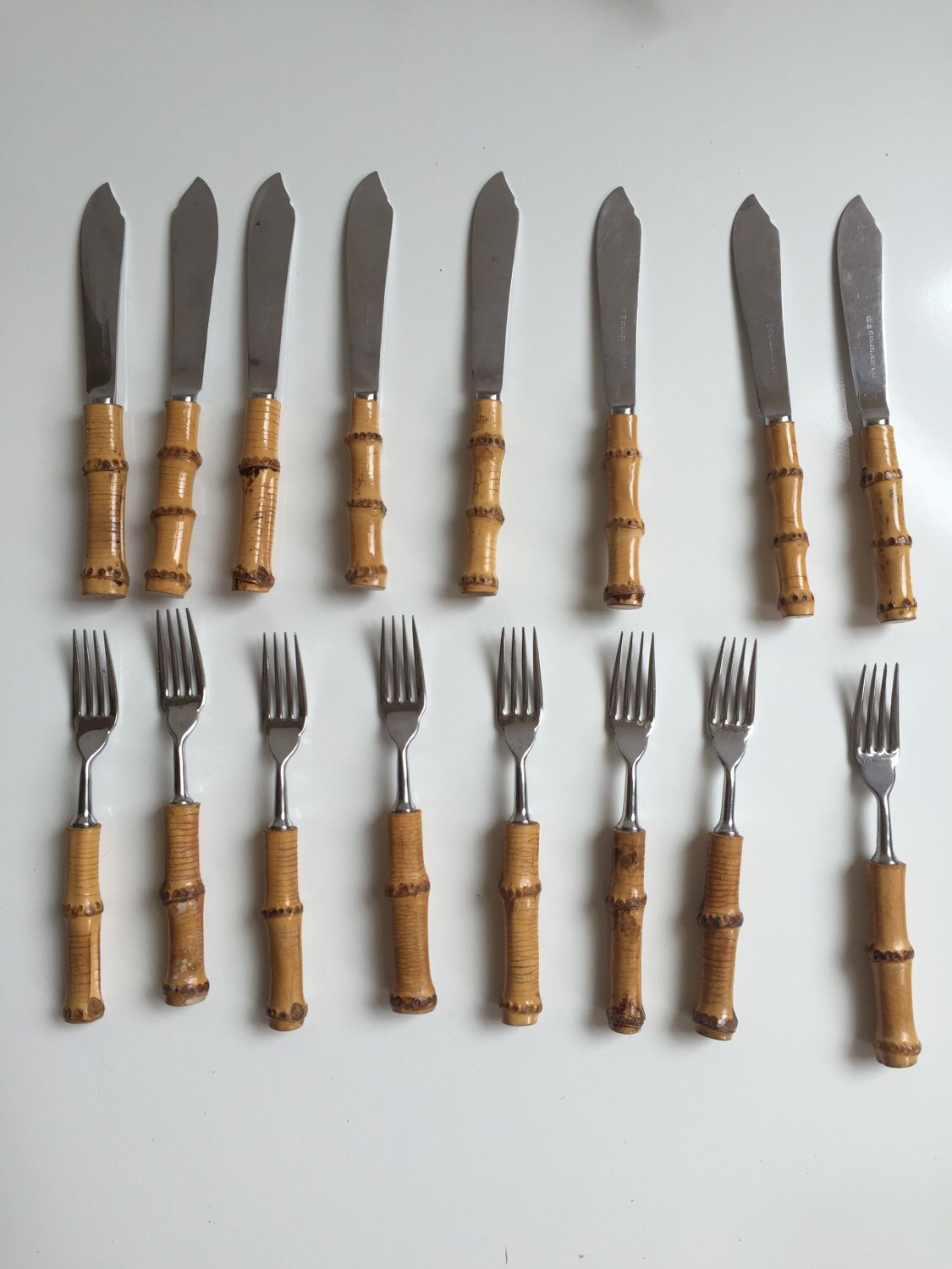 Vintage Bamboo Handled Flatware Stainless Steel Japan Service