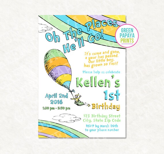 Oh The Places You'll Go Birthday Invitation Printable