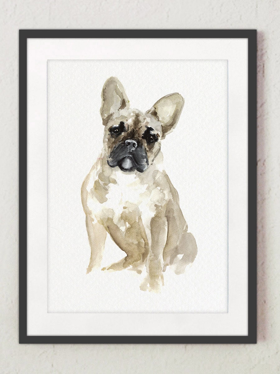 French Bulldog Watercolor Painting Fawn Frenchie Wall Decor