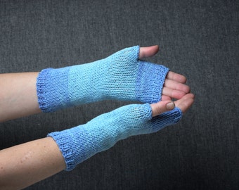 blue fingerless gloves cotton arm warmers hand warmers knitting accessories mittens wrist warmers knit fingerless gloves