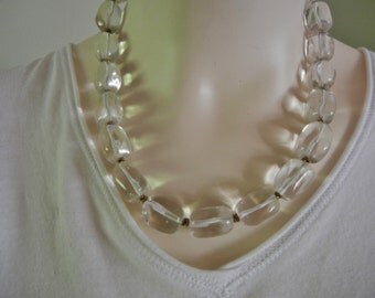 vintage clear glass necklace, 80's clear glass necklace, clear glass necklace, oblong glass necklace, Wilma Flintstone necklace
