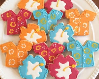 Hawaiian Shirt Cookies | Hibiscus Cookies | Luau Cookies | One Dozen