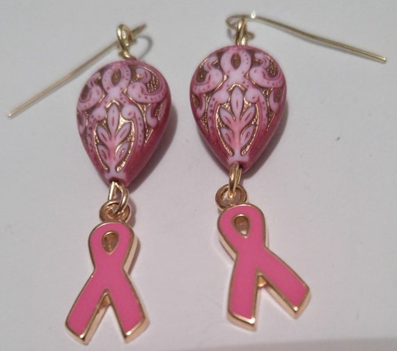 Handmade Breast Cancer Earrings Victorian Style by JMPerfection