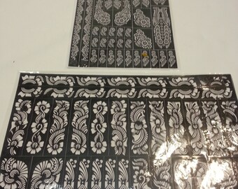 2 Big Reusable Mehndi Henna Rubber Self Stick Stencil Template.