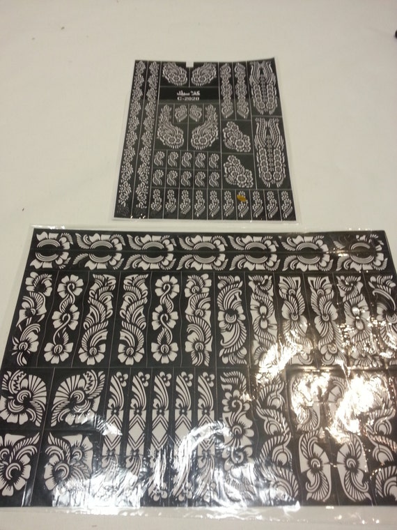 2 Big Reusable Mehndi Henna Rubber Self Stick Stencil