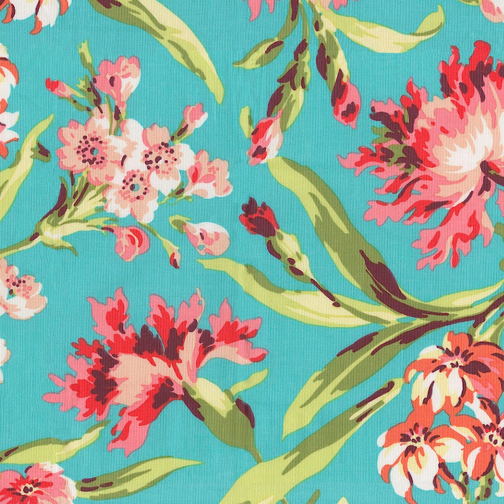 Coral and Teal Floral Fabric By The Yard Girl / Fabric