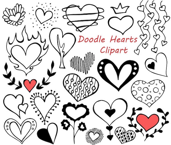 Doodle Hearts Clipart Heart clip art Digital hearts clip