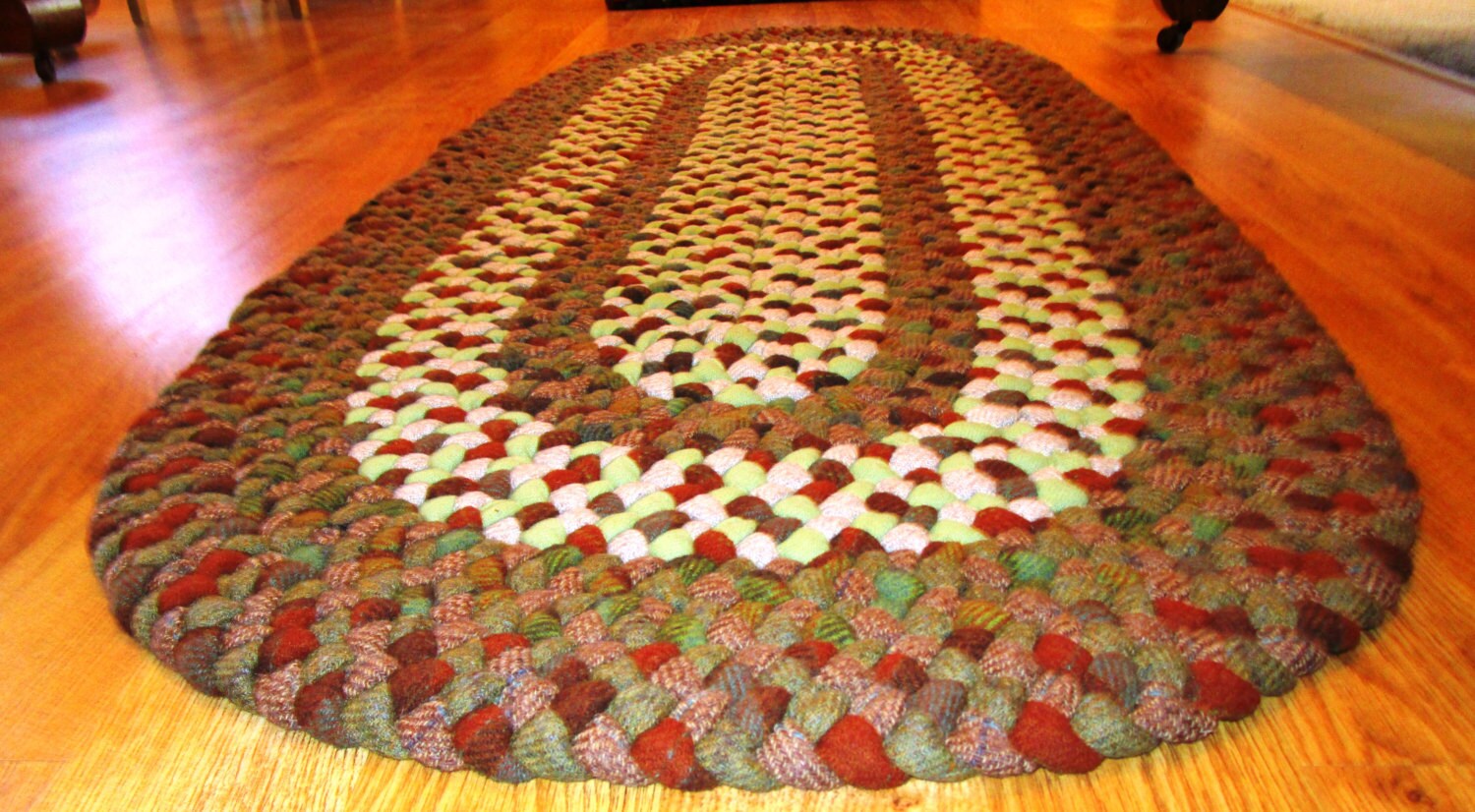 Braided Rug Wool Braided & Laced by Hand Greens Browns