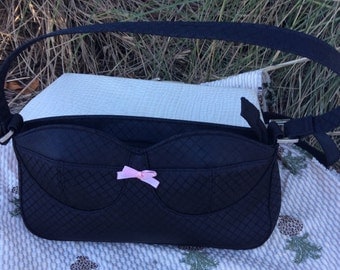 Black bra purse vintage 90s with pink bow, perfect condition. Never used.