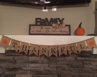 Thankful Banner, Thankful Banner, Thankful Sign, Thanksgiving Burlap Banner, Thanksgiving Banner