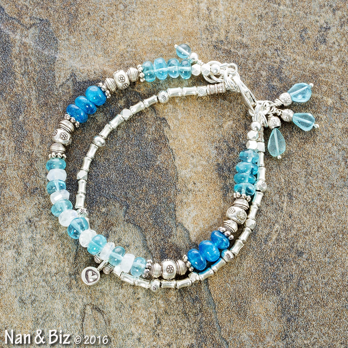 Blue apatite bracelet multi-strand Karen Hill Tribe by NanandBiz