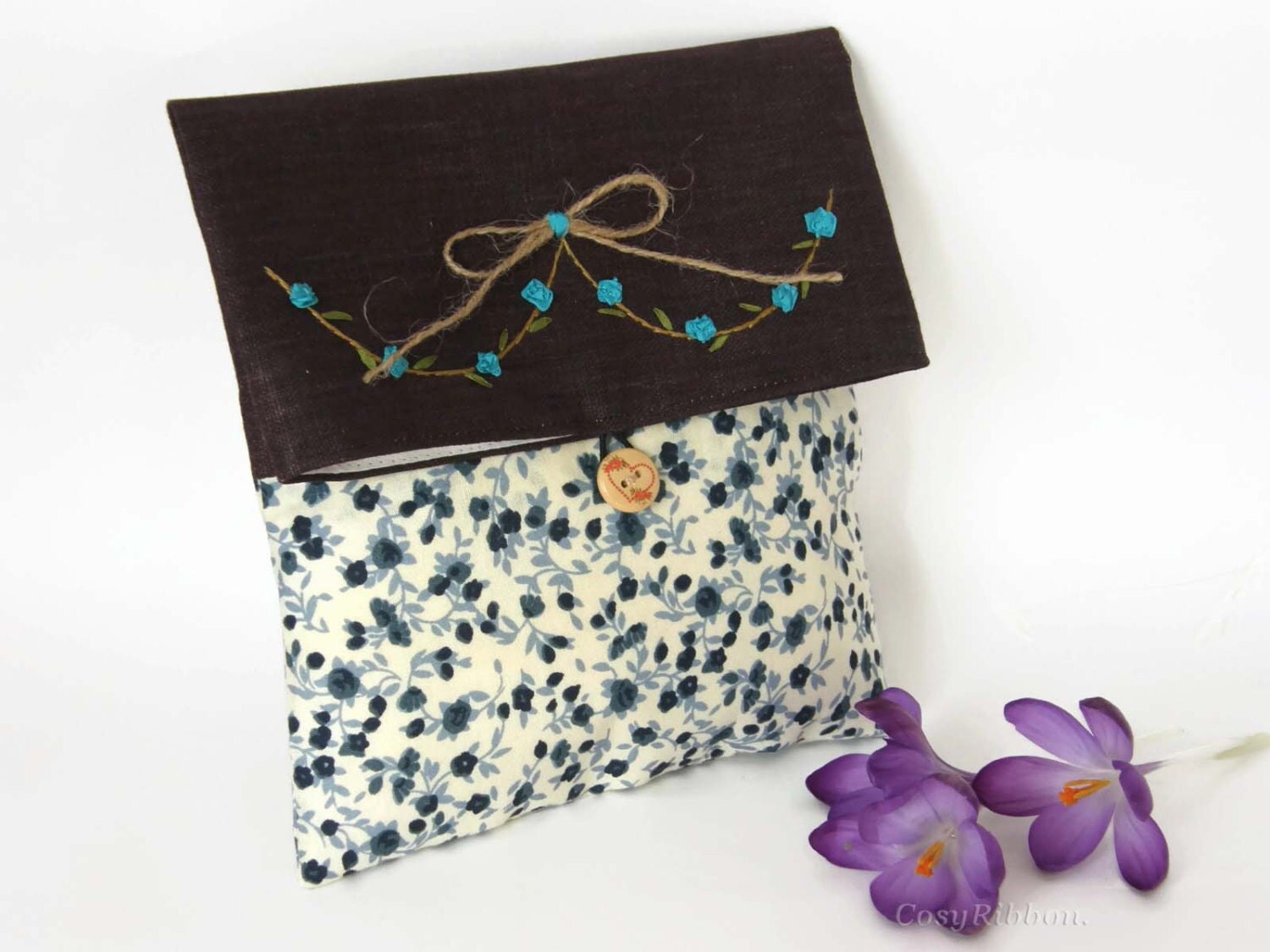Fabric Clutch Bag Purple and Blue Foldover Make up bag