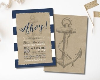 Nautical Baby Shower Invitation - Anchor Baby Shower Invitation - Ahoy It's A Boy Invitation - Baby Shower Invitation for Boy