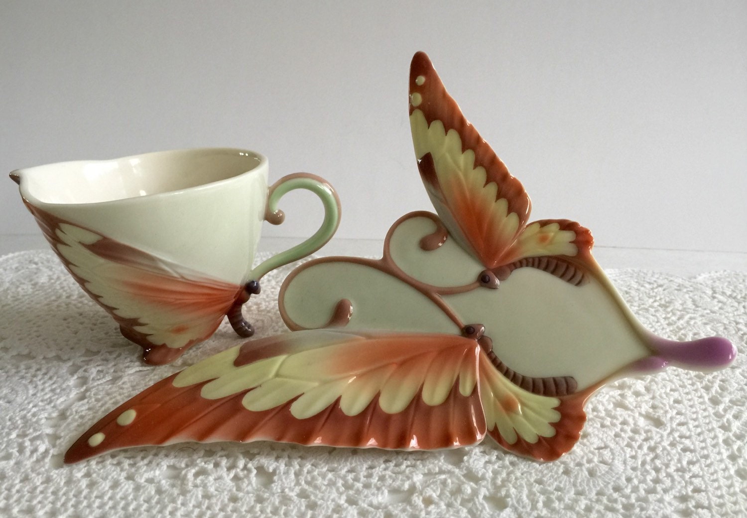 Beautiful Franz Butterfly Tea Cup and Saucer Teacup Set