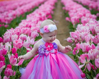 Pink and Lavender First Birthday Outfit, Girl First Birthday Outfit, Lavender Flower Girl, Girl Birthday Outfit, Custom Colors Available
