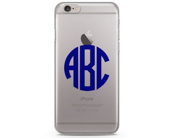 Circle Navy Blue Monogram iPhone Case, iPhone SE case, iPhone 6s Case, iPhone 6s Plus case, iPhone 7 case, Clear Phone Case