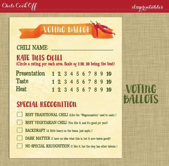 Instant Download Chili Cookoff Voting Ballot / Printable DIY