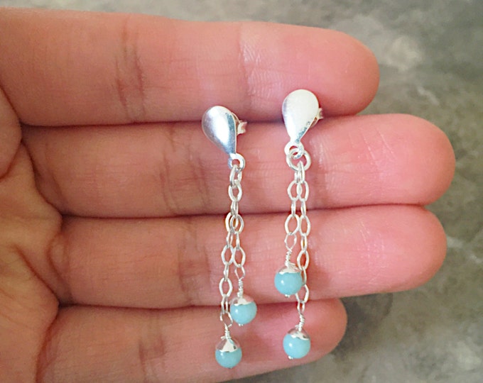Aquamarine Drop Earrings-Aquamarine jewelry-sterling silver earrings-sterling silver-transparent blue earrings-pale blue earrings