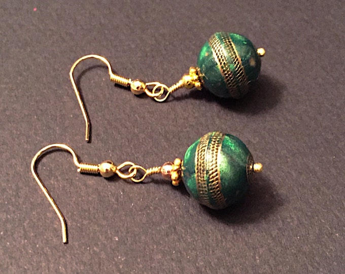 Dark green earrings, gold and green earrings, green drops, green dangle gold earrings, big green earrings, greenish earrings