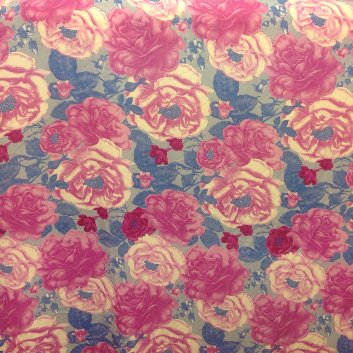 Pink Floral fabric by the yard Blue Pink Summer by BlingScarves